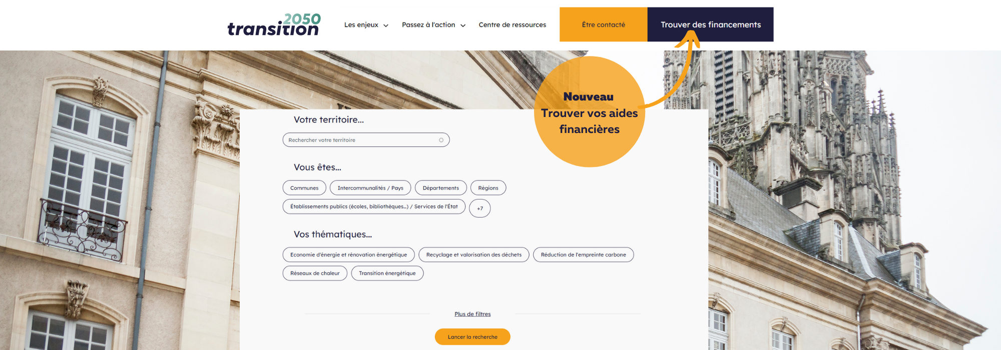 Module de recherche d'aides pour collectivités